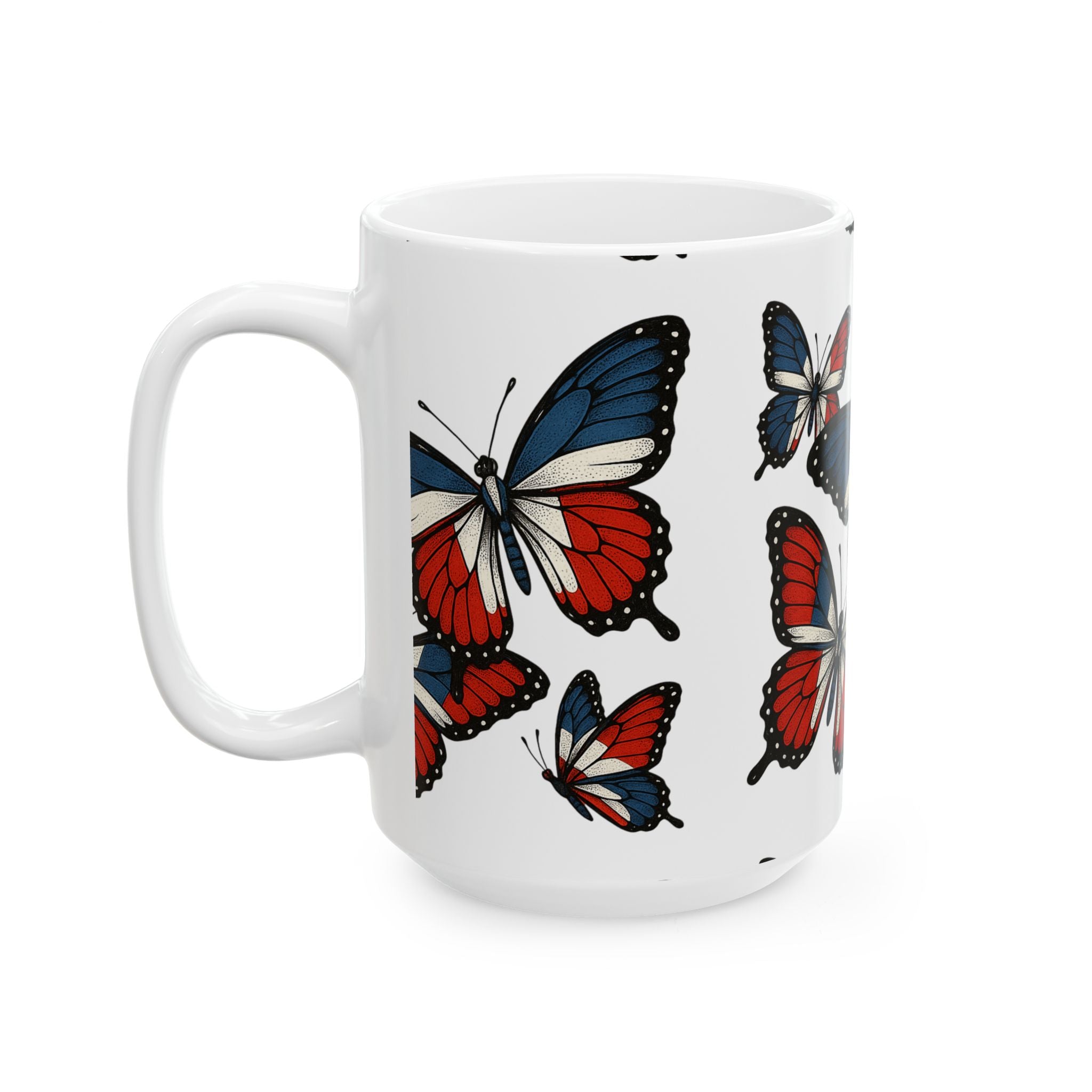 Patriotic Butterfly Ceramic Mug - Perfect for Independence Day, Gift for Nature Lovers, Stunning Home Decor, Coffee Mug, Tea Mug
