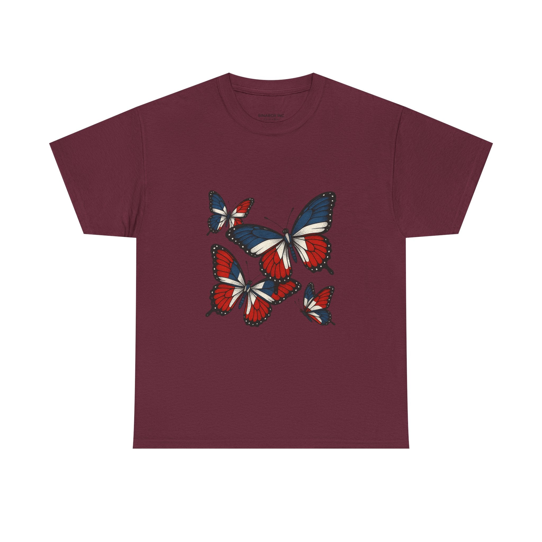 Red White Blue Butterfly Tee, Unisex Heavy Cotton Tee, Casual Summer Shirt, Nature Lover Gift, Independence Day Apparel, Stylish Graphic Tee