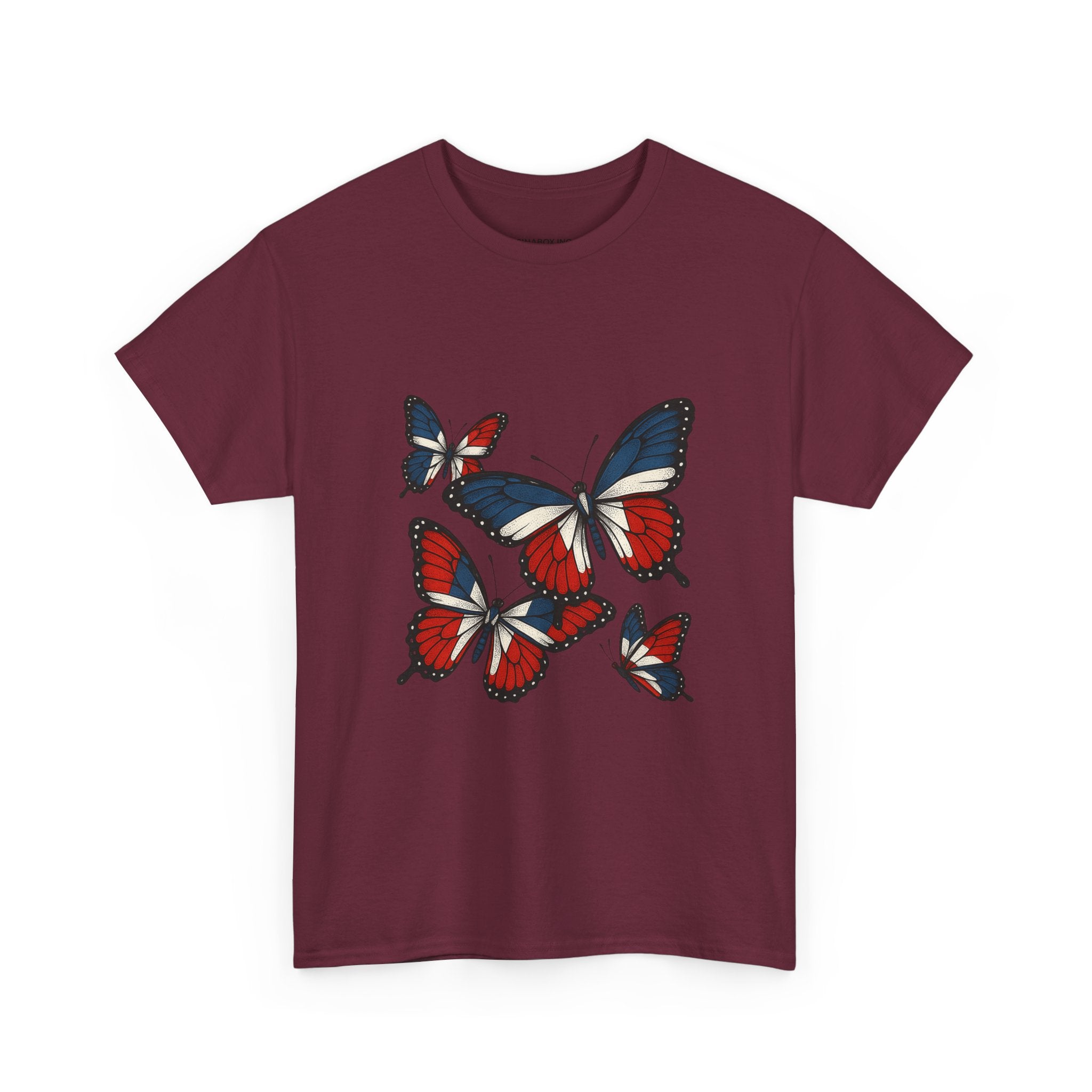 Red White Blue Butterfly Tee, Unisex Heavy Cotton Tee, Casual Summer Shirt, Nature Lover Gift, Independence Day Apparel, Stylish Graphic Tee