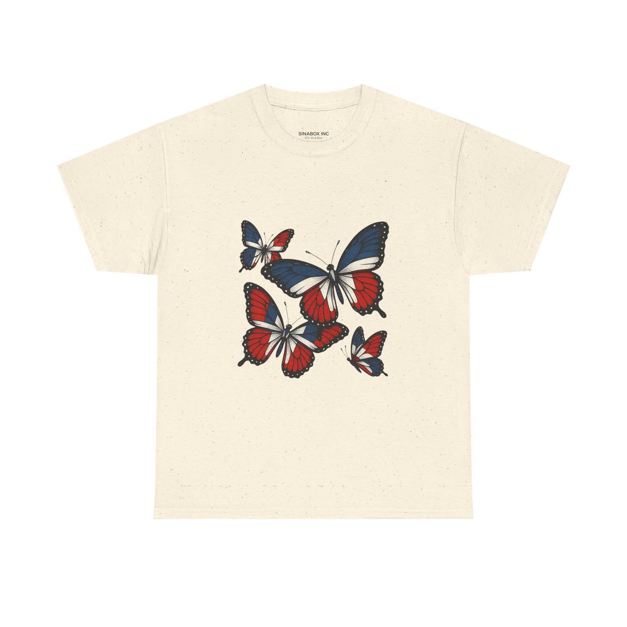 Red White Blue Butterfly Tee, Unisex Heavy Cotton Tee, Casual Summer Shirt, Nature Lover Gift, Independence Day Apparel, Stylish Graphic Tee