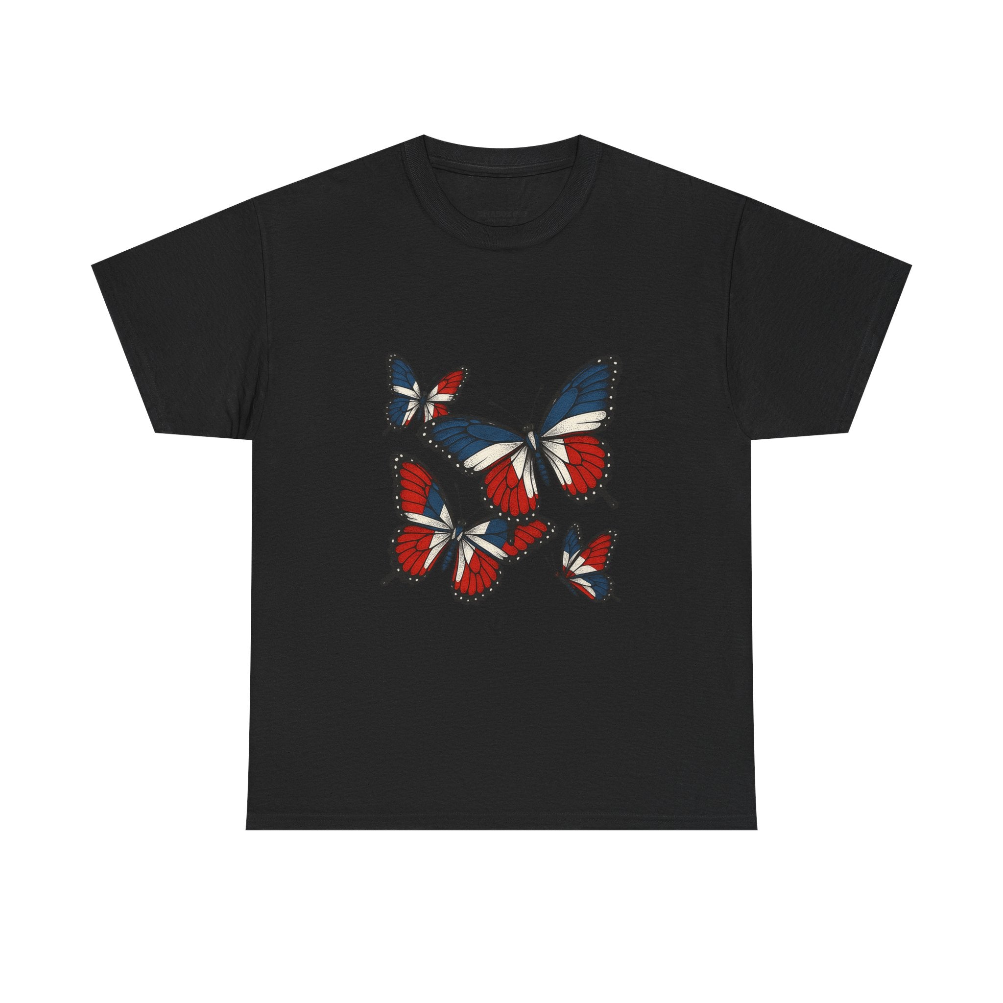 Red White Blue Butterfly Tee, Unisex Heavy Cotton Tee, Casual Summer Shirt, Nature Lover Gift, Independence Day Apparel, Stylish Graphic Tee
