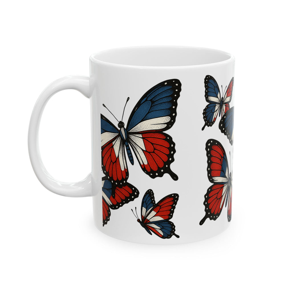 Patriotic Butterfly Ceramic Mug - Perfect for Independence Day, Gift for Nature Lovers, Stunning Home Decor, Coffee Mug, Tea Mug