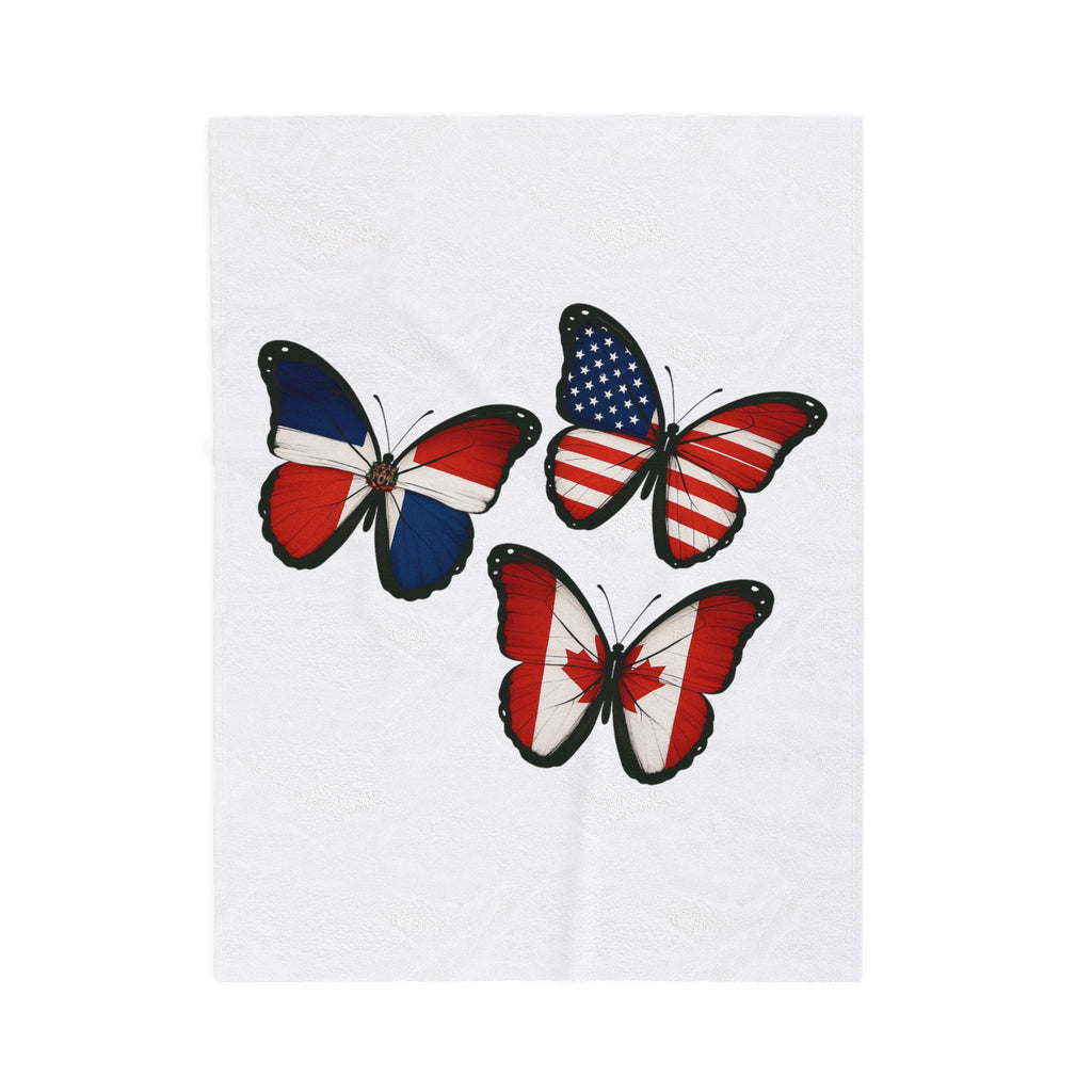 Patriotic Butterfly Plush Blanket - Cozy Throw for Home, Gift for Independence Day, USA, Canada, France, Snuggle Accent