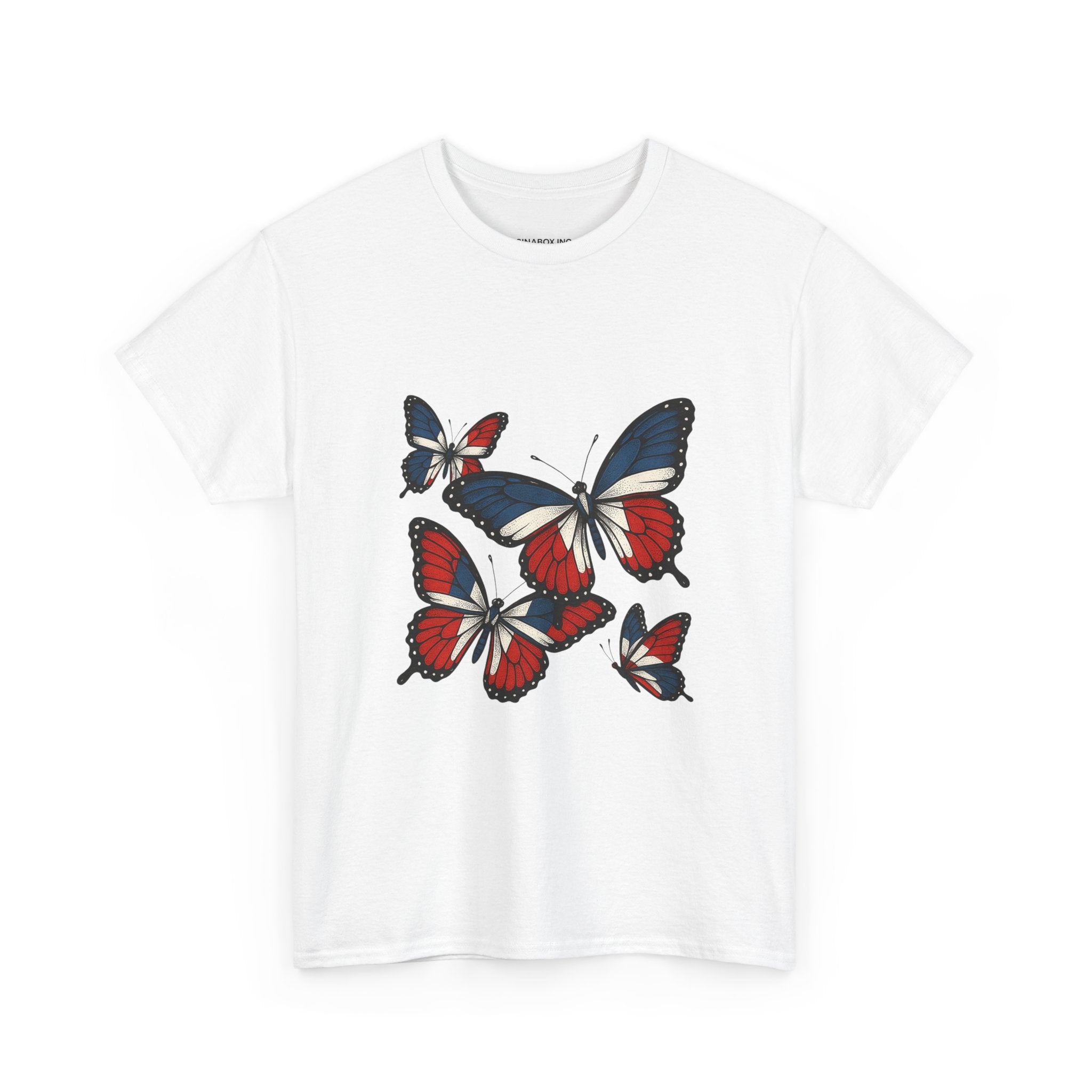 Red White Blue Butterfly Tee, Unisex Heavy Cotton Tee, Casual Summer Shirt, Nature Lover Gift, Independence Day Apparel, Stylish Graphic Tee