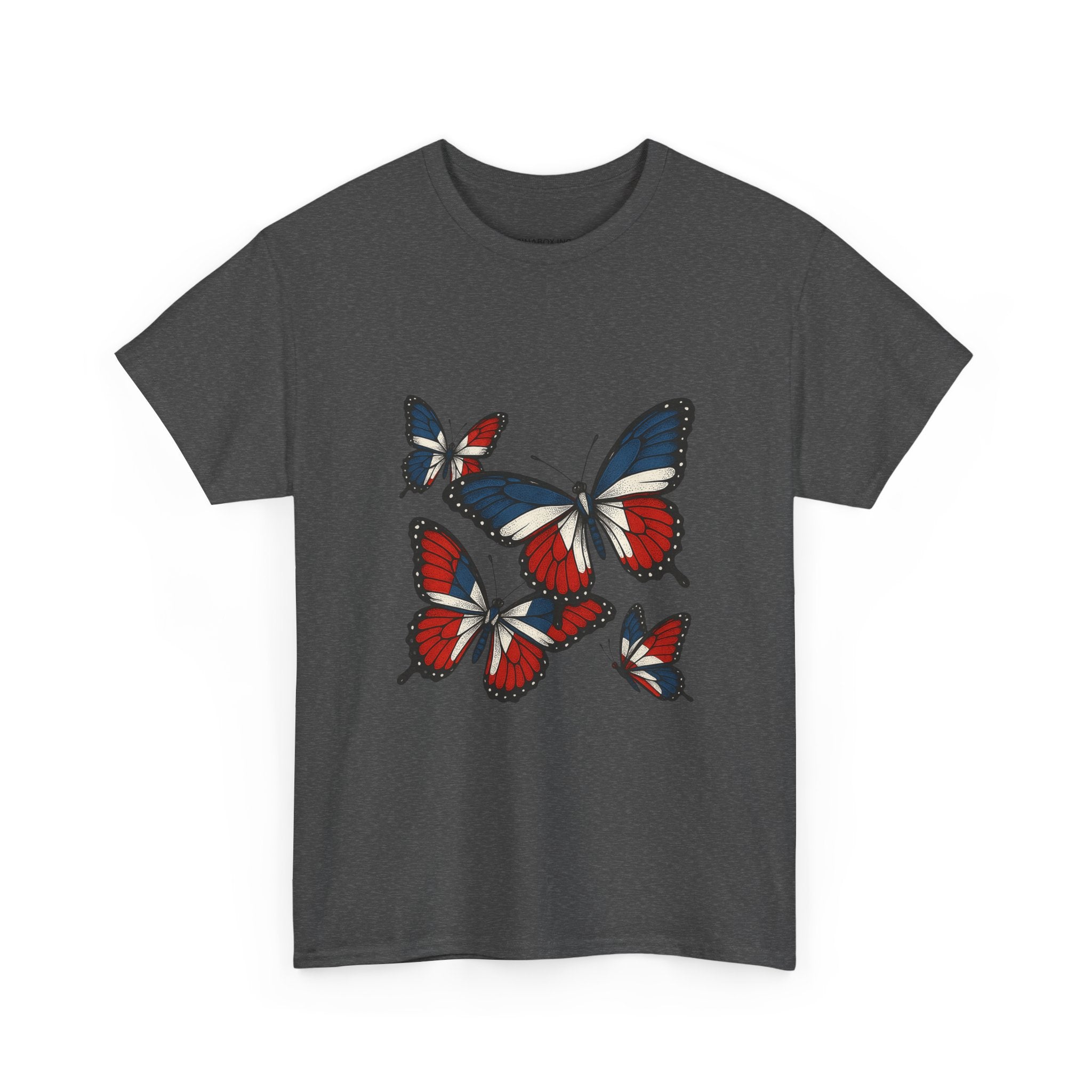 Red White Blue Butterfly Tee, Unisex Heavy Cotton Tee, Casual Summer Shirt, Nature Lover Gift, Independence Day Apparel, Stylish Graphic Tee