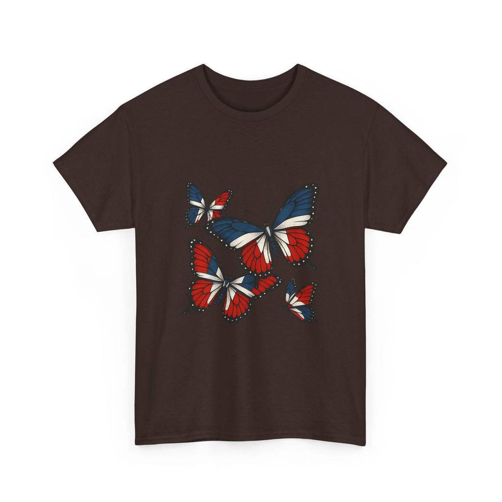 Red White Blue Butterfly Tee, Unisex Heavy Cotton Tee, Casual Summer Shirt, Nature Lover Gift, Independence Day Apparel, Stylish Graphic Tee