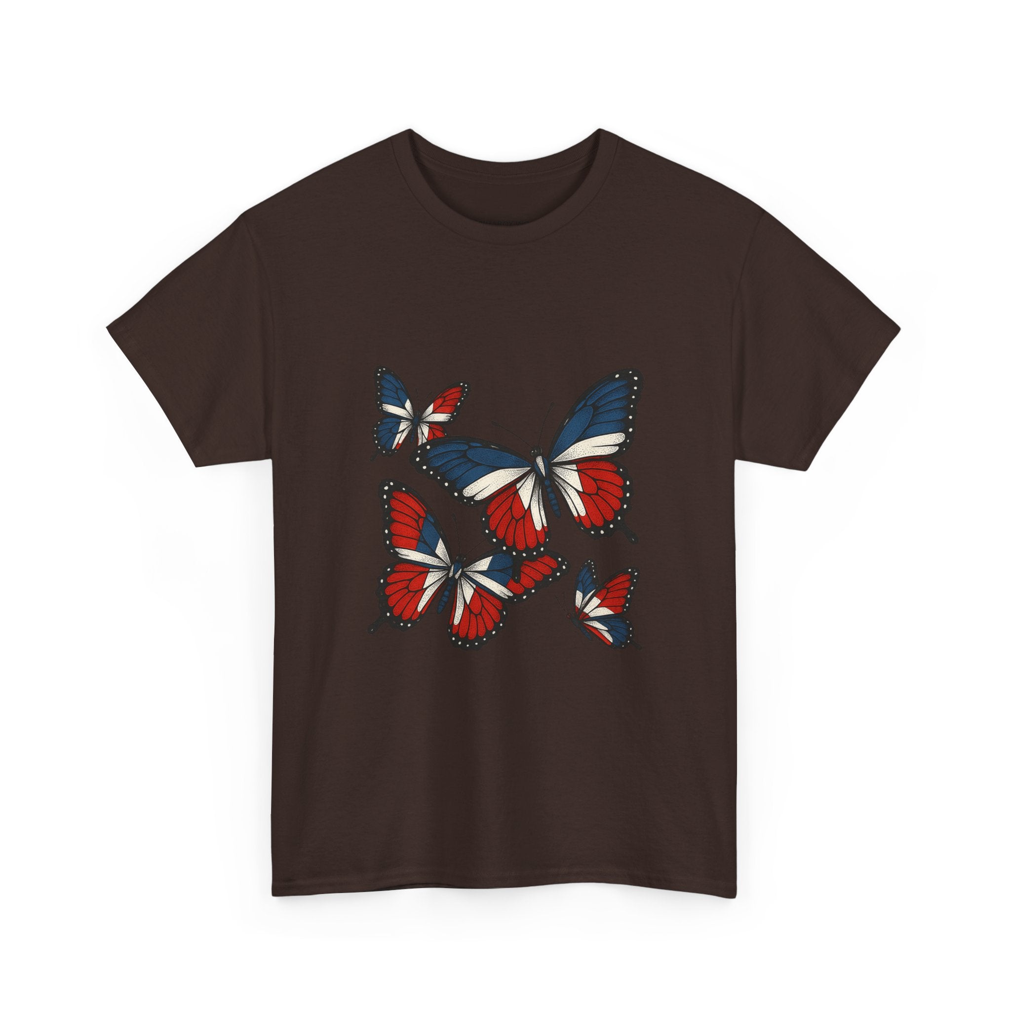 Red White Blue Butterfly Tee, Unisex Heavy Cotton Tee, Casual Summer Shirt, Nature Lover Gift, Independence Day Apparel, Stylish Graphic Tee