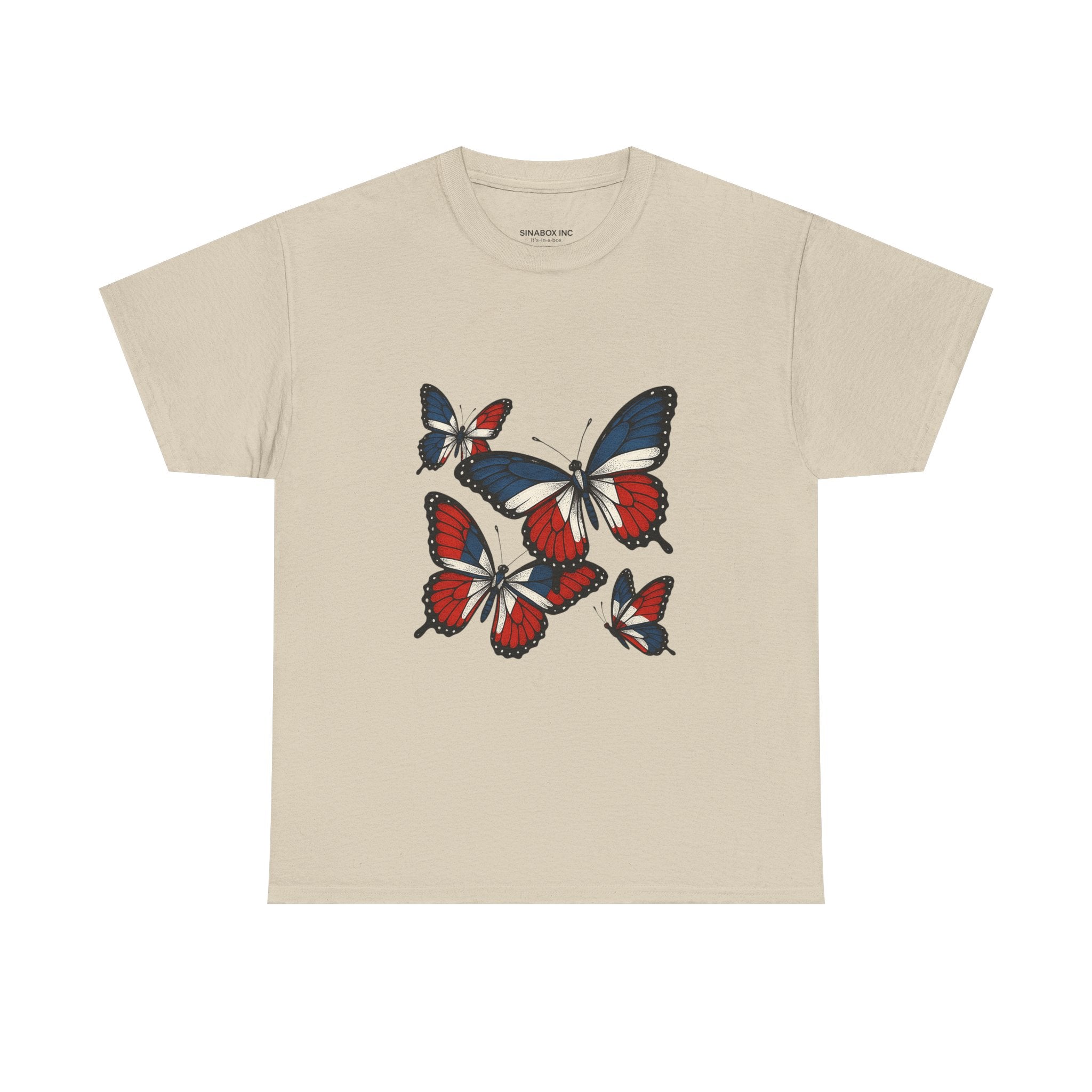 Red White Blue Butterfly Tee, Unisex Heavy Cotton Tee, Casual Summer Shirt, Nature Lover Gift, Independence Day Apparel, Stylish Graphic Tee