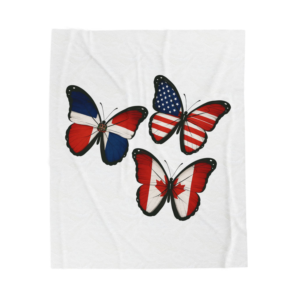 Patriotic Butterfly Plush Blanket - Cozy Throw for Home, Gift for Independence Day, USA, Canada, France, Snuggle Accent