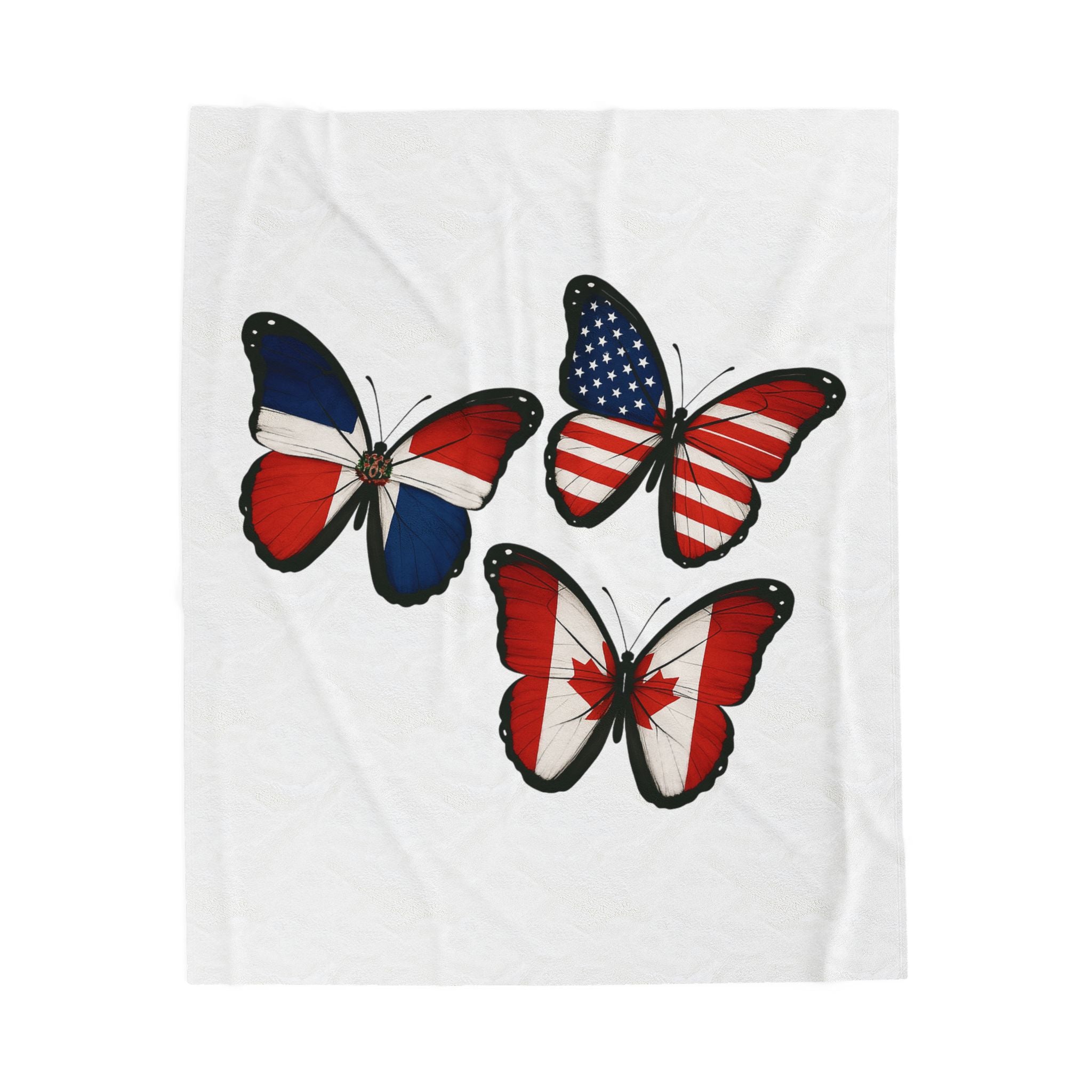 Patriotic Butterfly Plush Blanket - Cozy Throw for Home, Gift for Independence Day, USA, Canada, France, Snuggle Accent