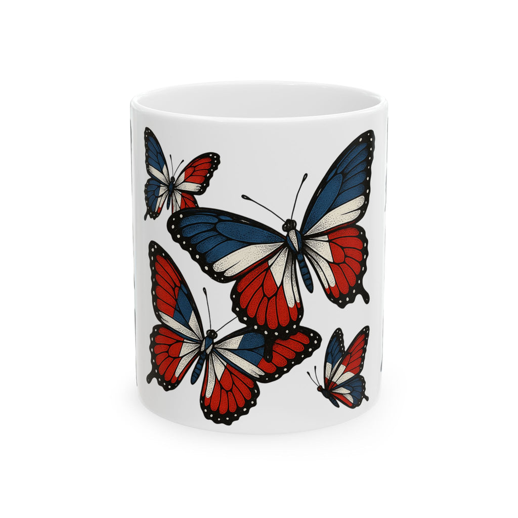 Patriotic Butterfly Ceramic Mug - Perfect for Independence Day, Gift for Nature Lovers, Stunning Home Decor, Coffee Mug, Tea Mug