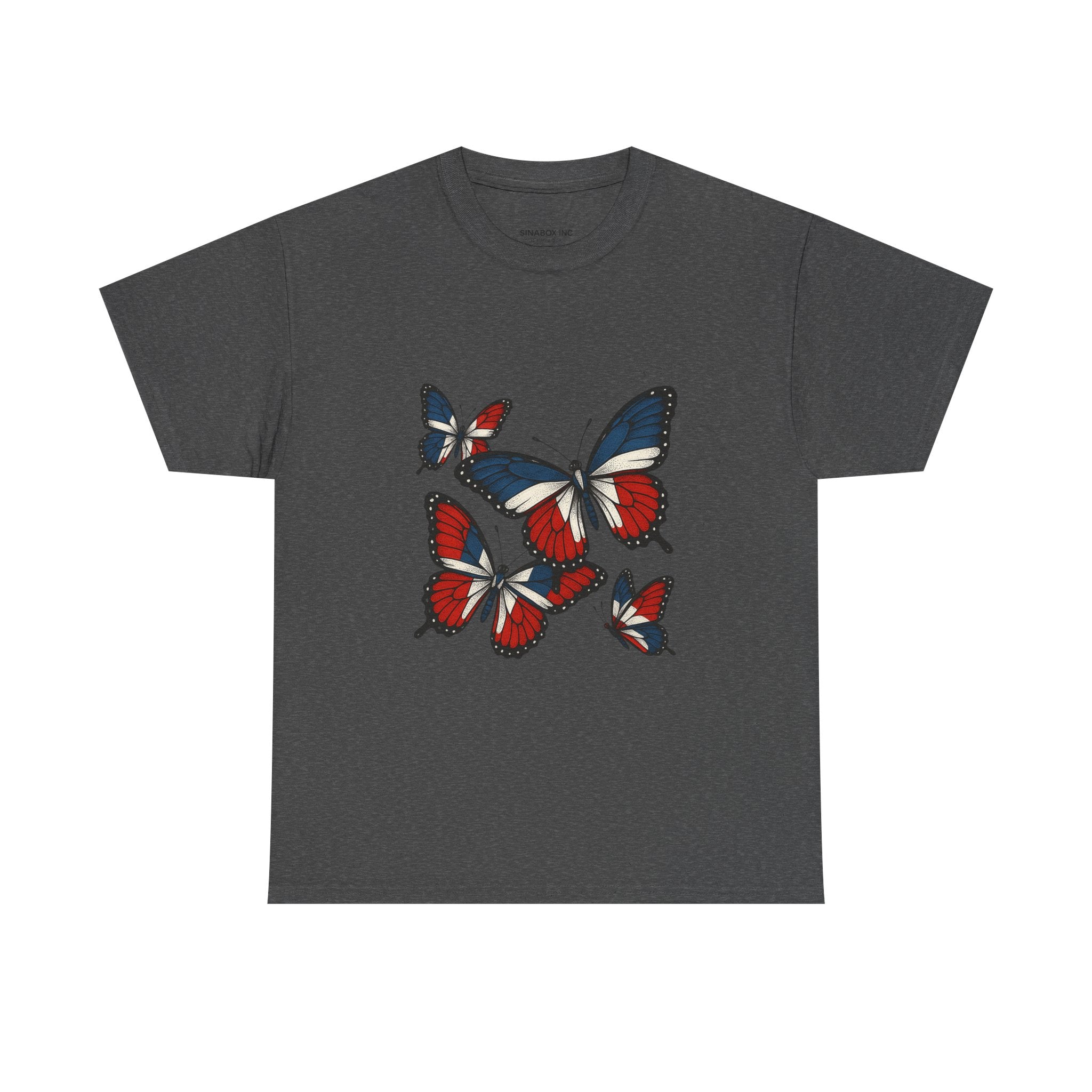 Red White Blue Butterfly Tee, Unisex Heavy Cotton Tee, Casual Summer Shirt, Nature Lover Gift, Independence Day Apparel, Stylish Graphic Tee