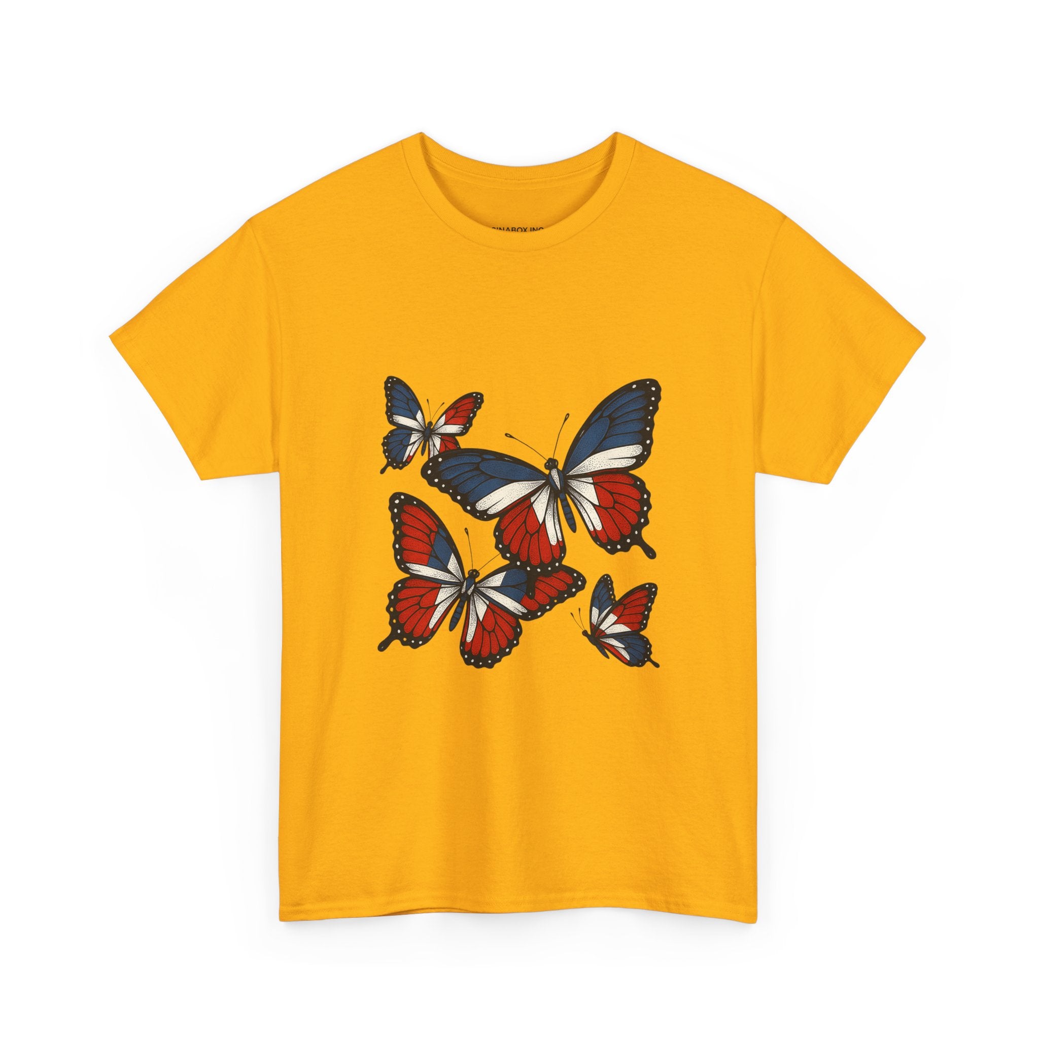 Red White Blue Butterfly Tee, Unisex Heavy Cotton Tee, Casual Summer Shirt, Nature Lover Gift, Independence Day Apparel, Stylish Graphic Tee