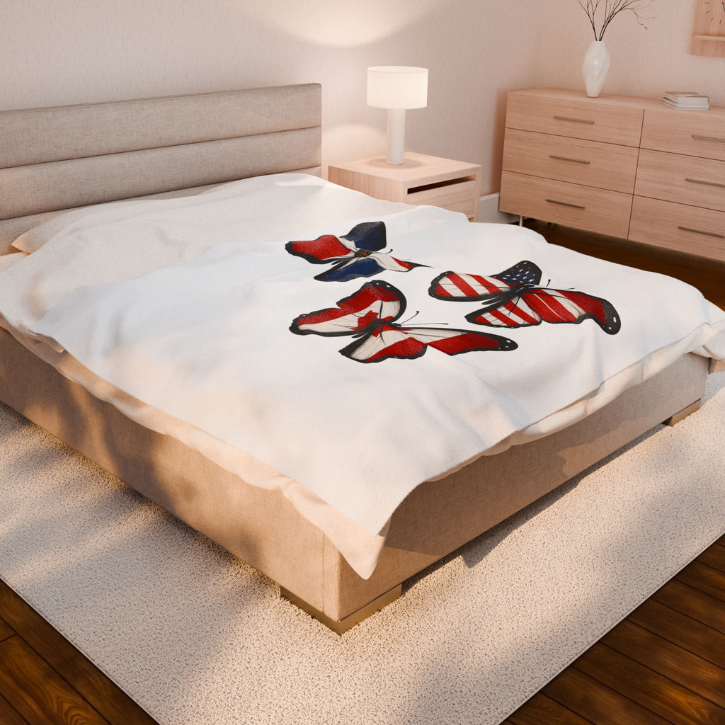 Patriotic Butterfly Plush Blanket - Cozy Throw for Home, Gift for Independence Day, USA, Canada, France, Snuggle Accent