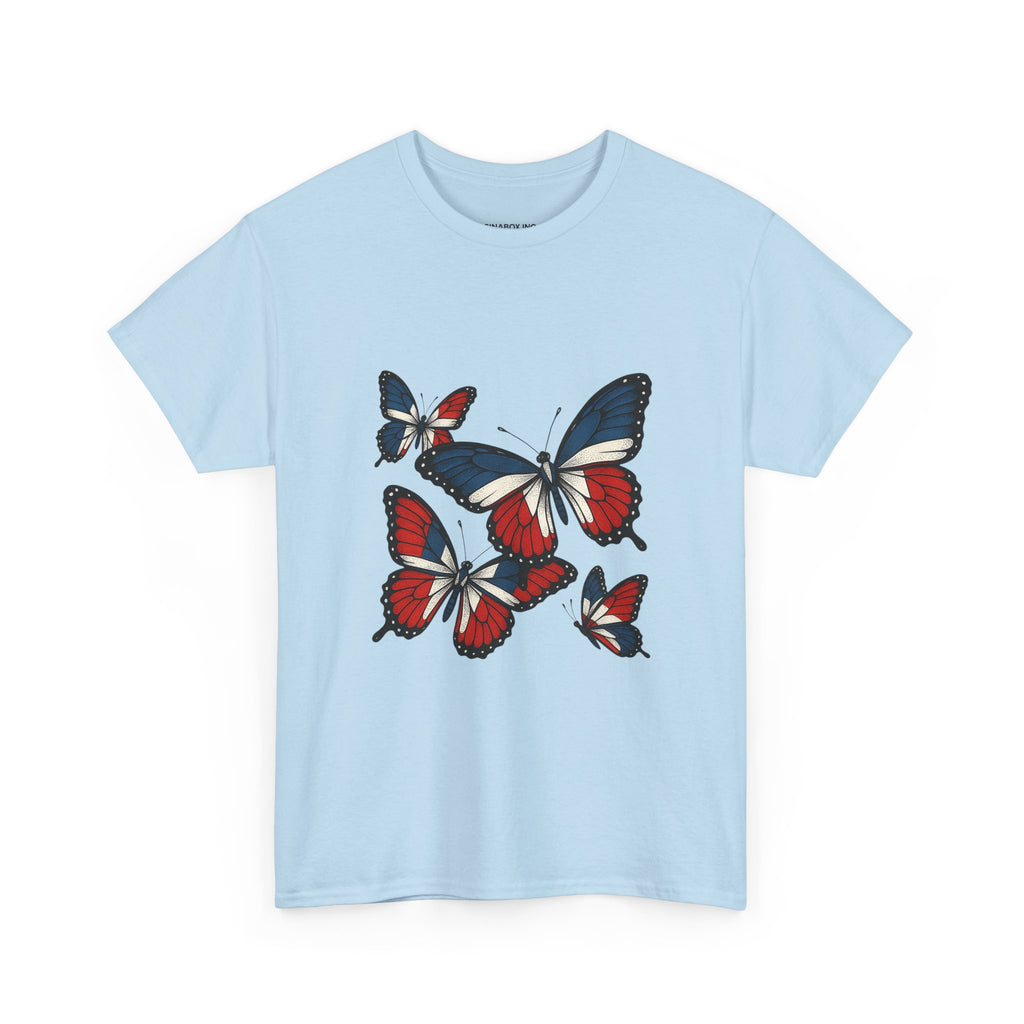 Red White Blue Butterfly Tee, Unisex Heavy Cotton Tee, Casual Summer Shirt, Nature Lover Gift, Independence Day Apparel, Stylish Graphic Tee
