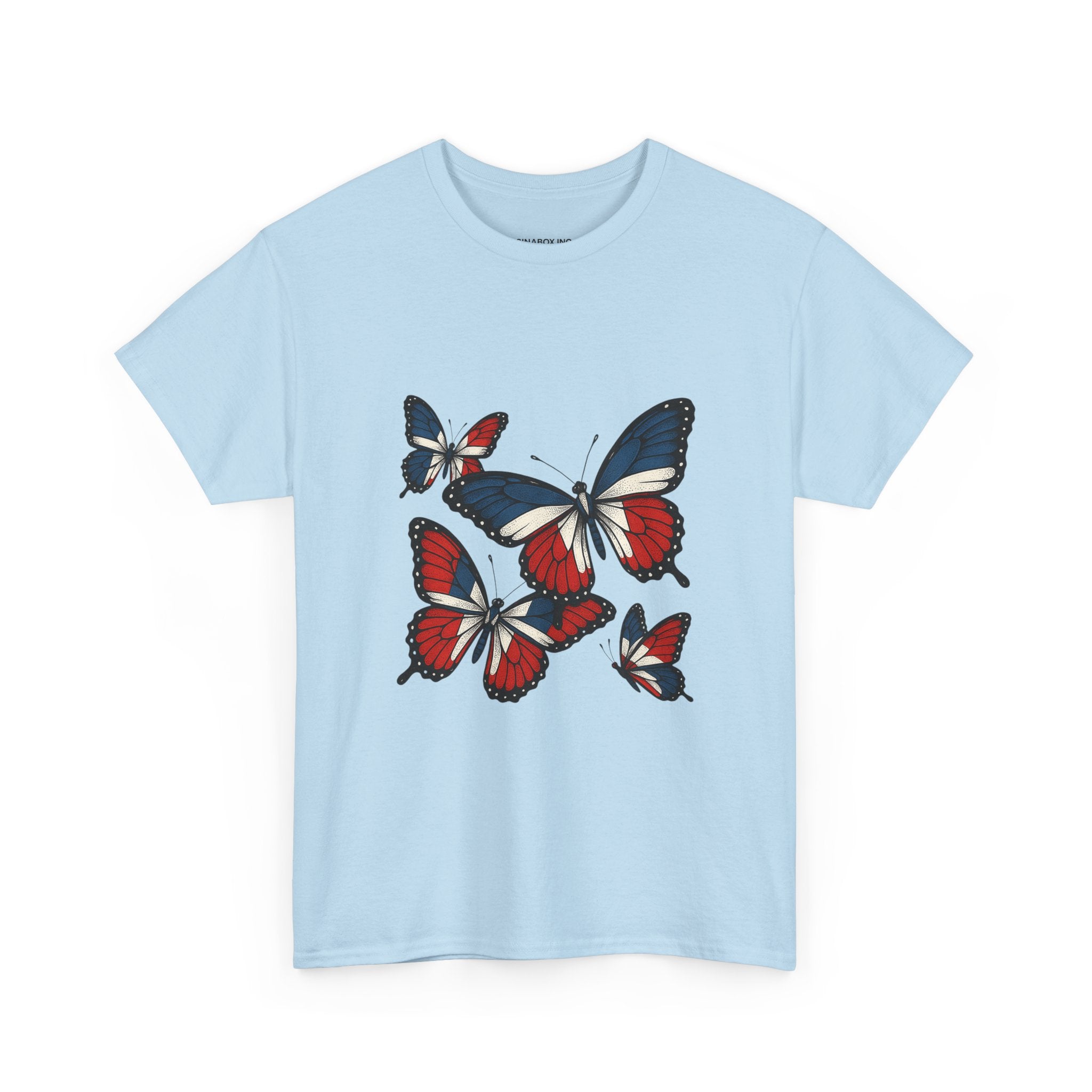 Red White Blue Butterfly Tee, Unisex Heavy Cotton Tee, Casual Summer Shirt, Nature Lover Gift, Independence Day Apparel, Stylish Graphic Tee