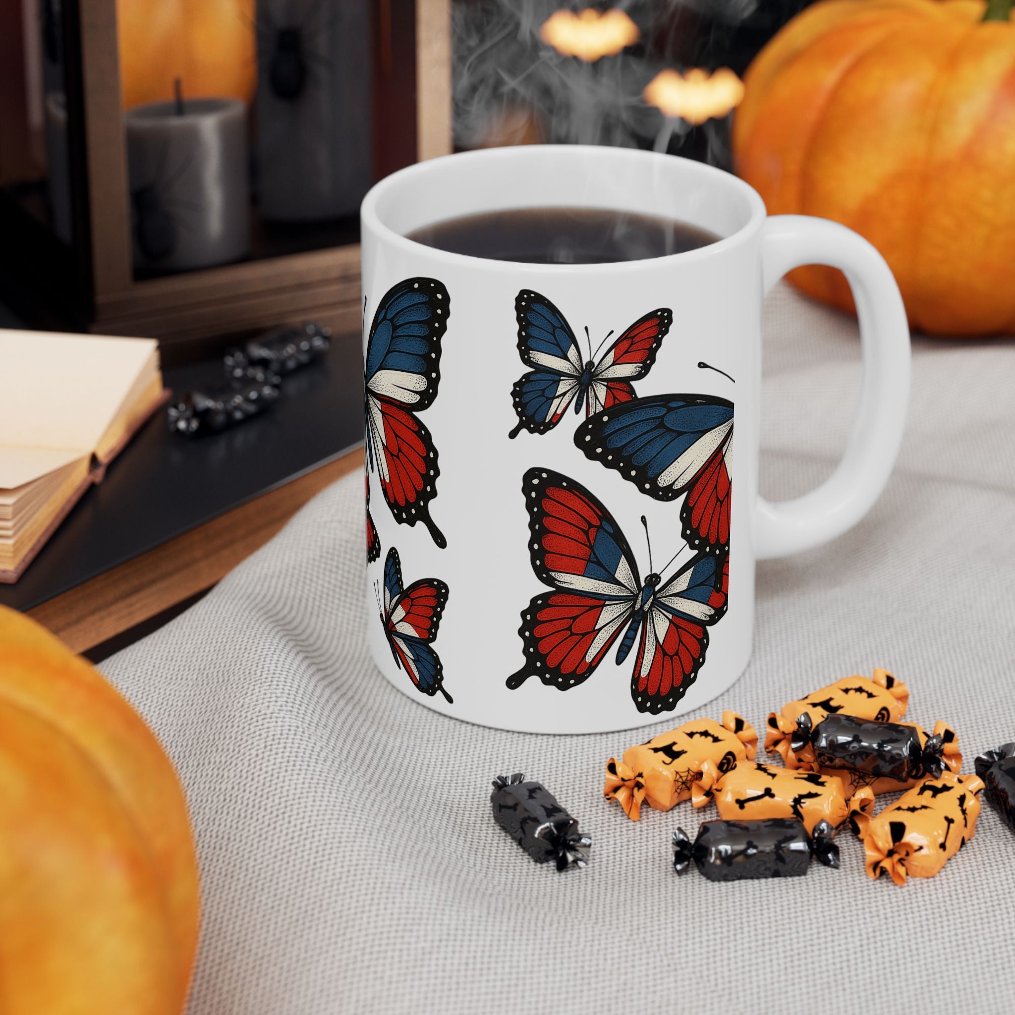 Patriotic Butterfly Ceramic Mug - Perfect for Independence Day, Gift for Nature Lovers, Stunning Home Decor, Coffee Mug, Tea Mug