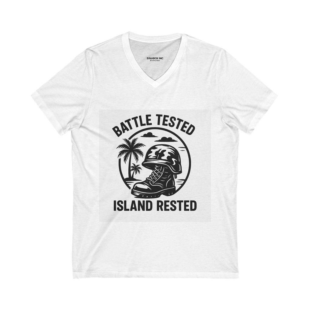 Battle Tested Island Rested Tee for Adventurers, Perfect for Casual Wear, Beach Days, Travel Souvenir, Veterans' Appreciation