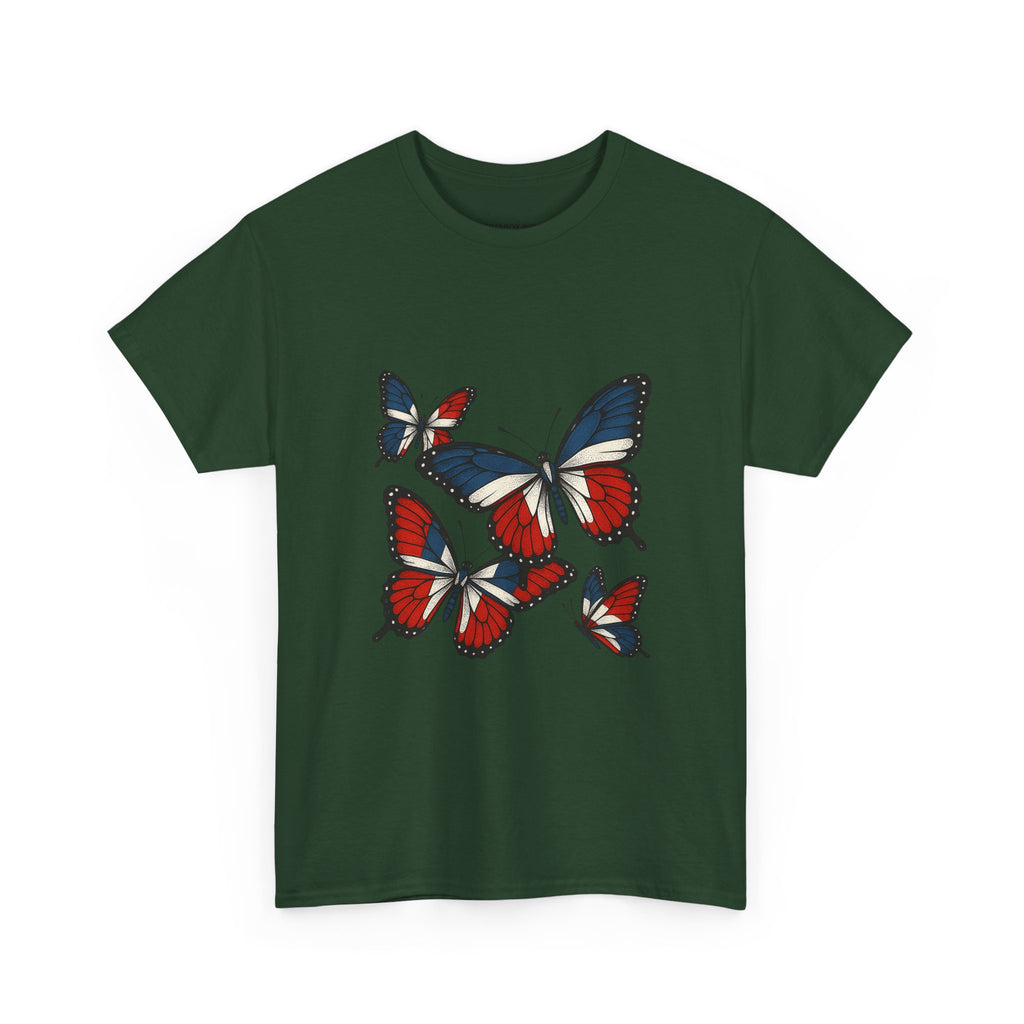 Red White Blue Butterfly Tee, Unisex Heavy Cotton Tee, Casual Summer Shirt, Nature Lover Gift, Independence Day Apparel, Stylish Graphic Tee