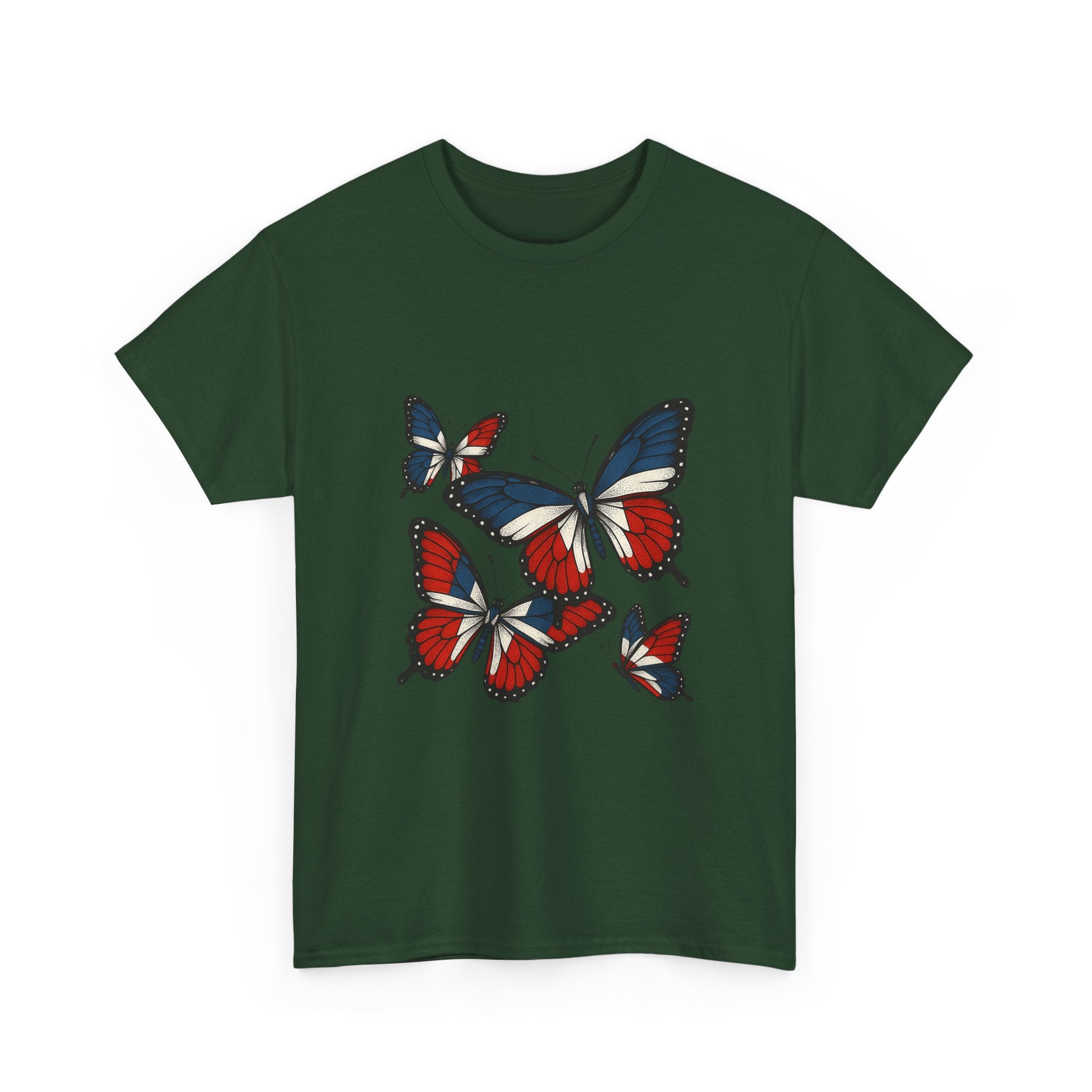 Red White Blue Butterfly Tee, Unisex Heavy Cotton Tee, Casual Summer Shirt, Nature Lover Gift, Independence Day Apparel, Stylish Graphic Tee