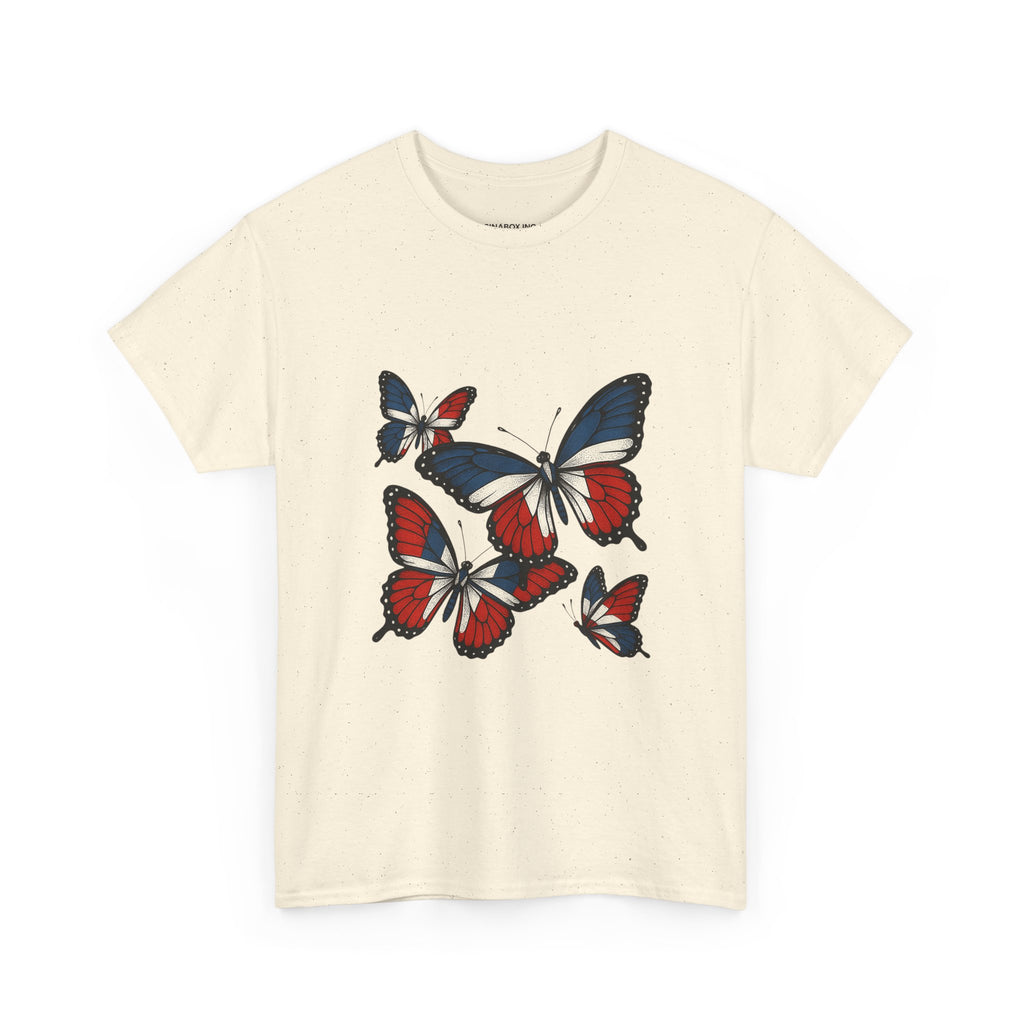 Red White Blue Butterfly Tee, Unisex Heavy Cotton Tee, Casual Summer Shirt, Nature Lover Gift, Independence Day Apparel, Stylish Graphic Tee