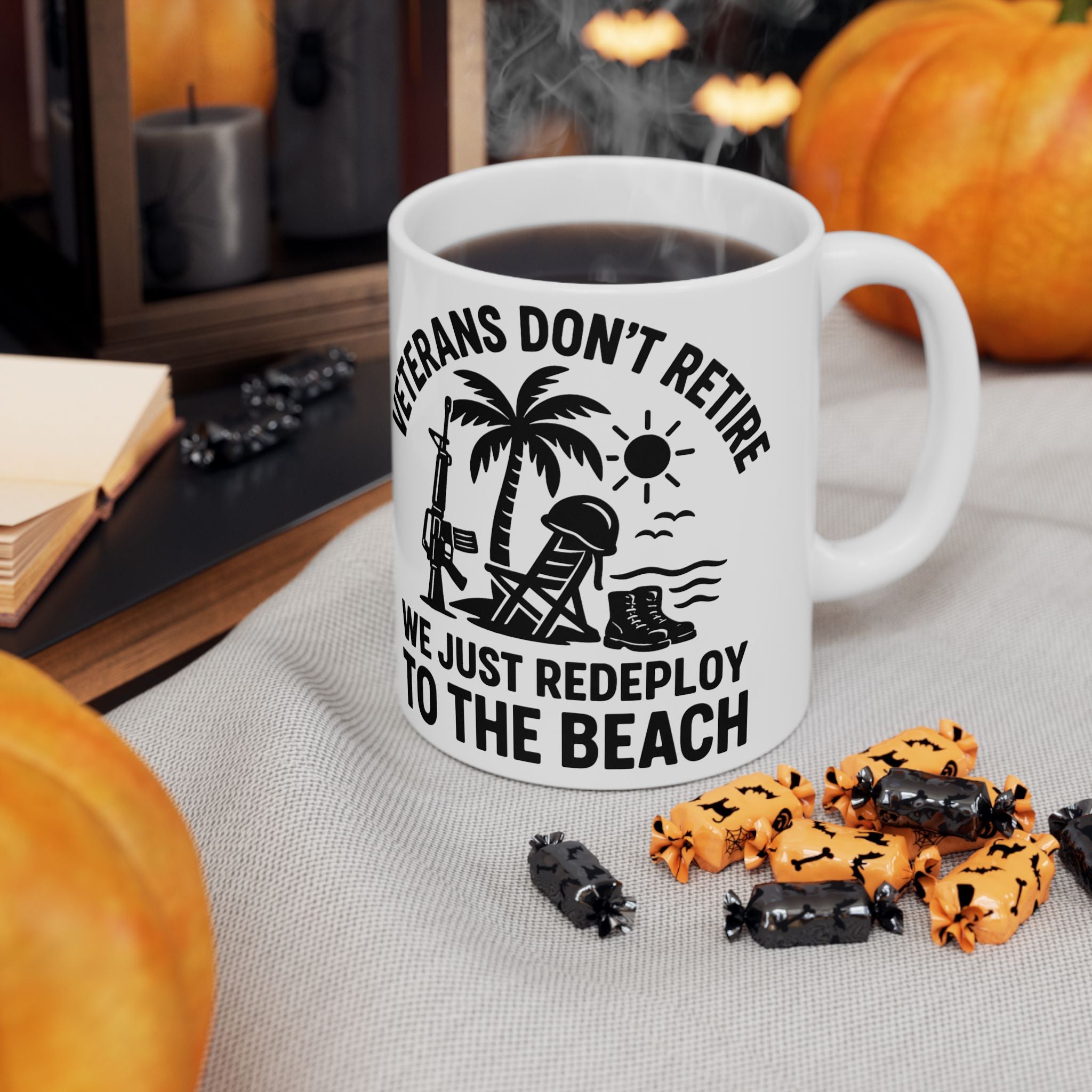 Veteran’s Day Ceramic Mug, Military Coffee Cup, Beach Lover Gift, Holiday Mug, Retirement Celebration
