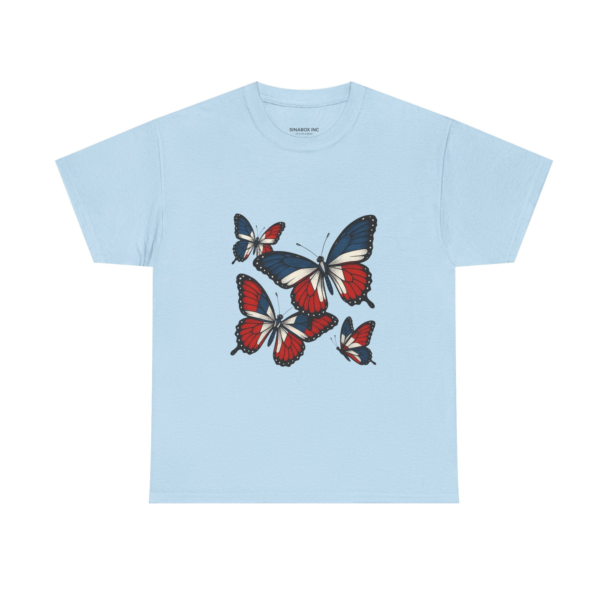 Red White Blue Butterfly Tee, Unisex Heavy Cotton Tee, Casual Summer Shirt, Nature Lover Gift, Independence Day Apparel, Stylish Graphic Tee