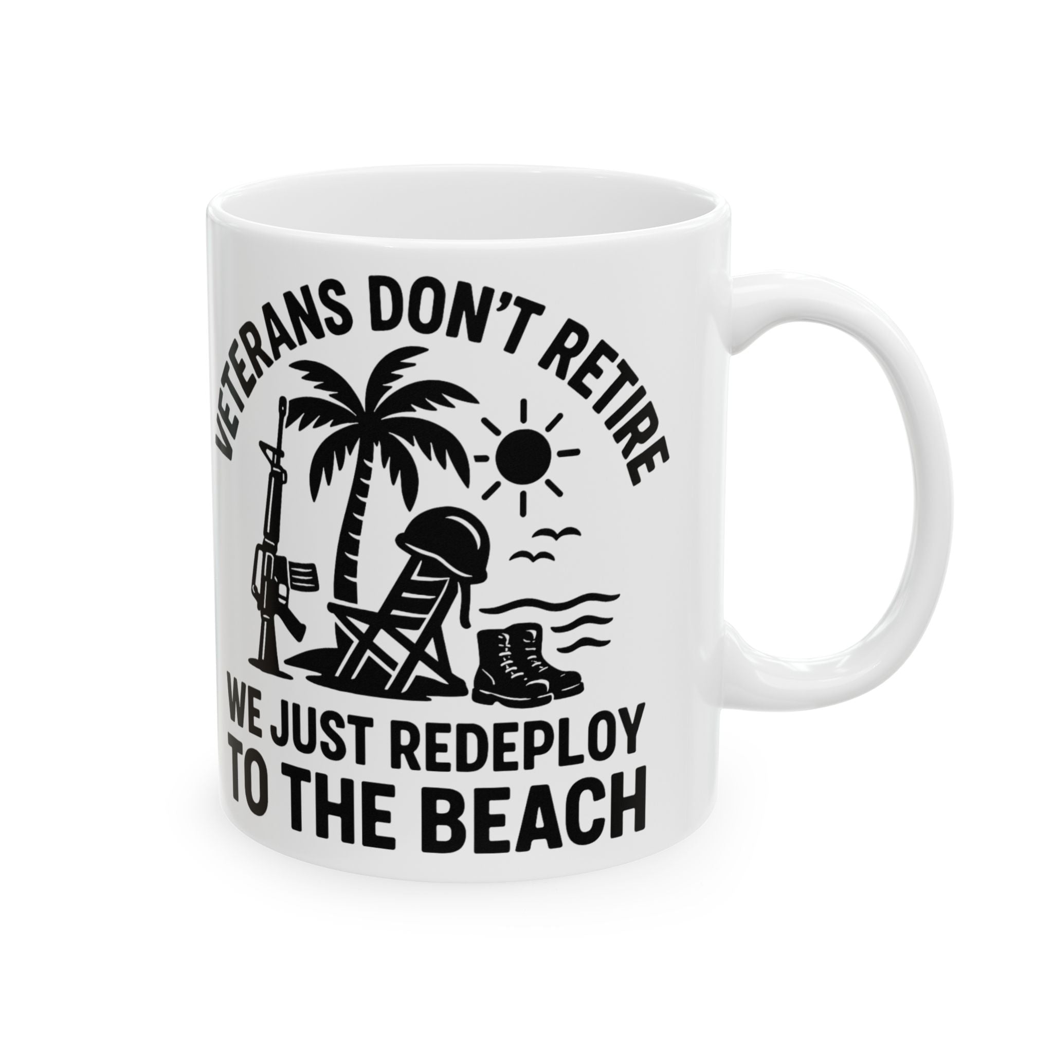 Veteran’s Day Ceramic Mug, Military Coffee Cup, Beach Lover Gift, Holiday Mug, Retirement Celebration