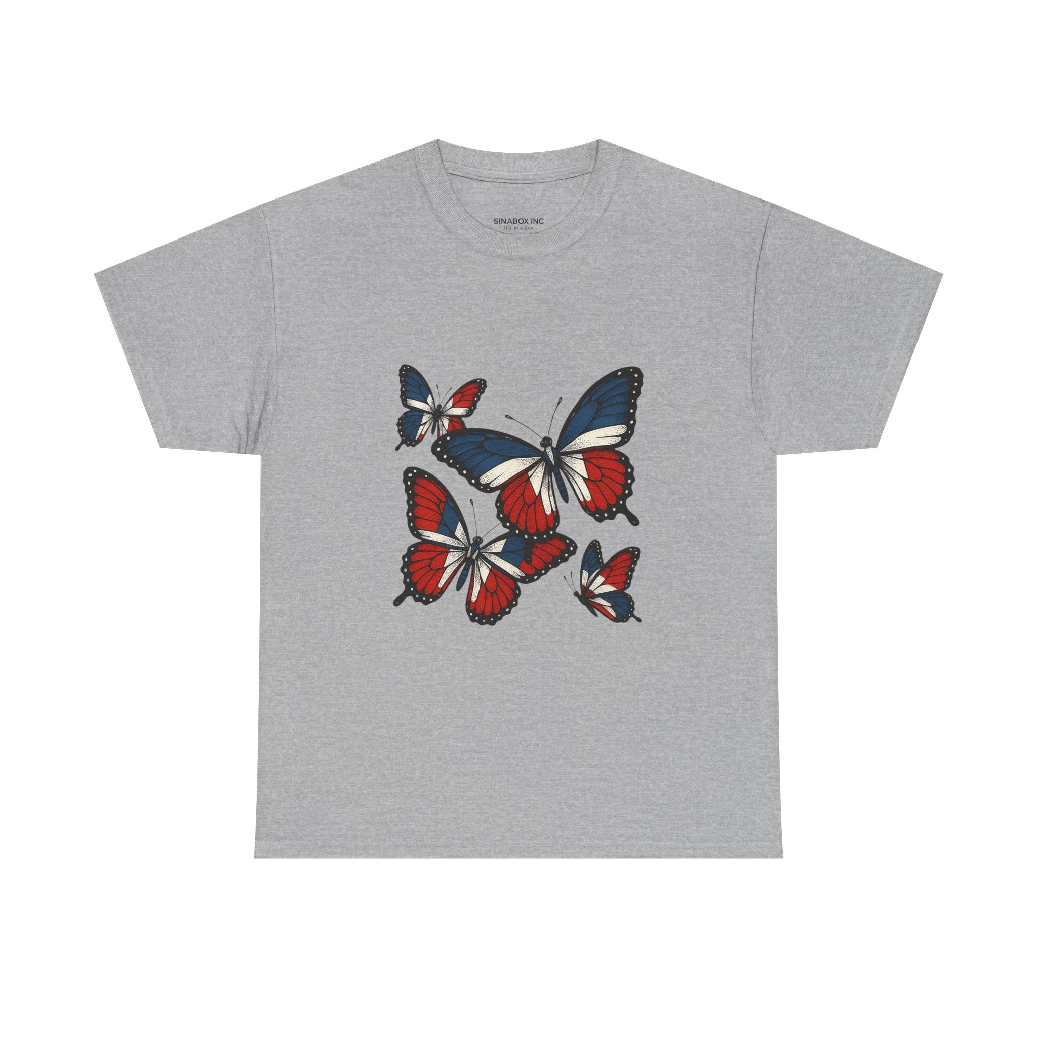 Red White Blue Butterfly Tee, Unisex Heavy Cotton Tee, Casual Summer Shirt, Nature Lover Gift, Independence Day Apparel, Stylish Graphic Tee