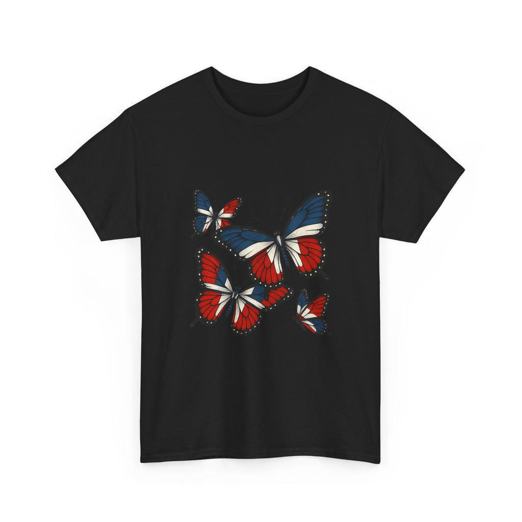 Red White Blue Butterfly Tee, Unisex Heavy Cotton Tee, Casual Summer Shirt, Nature Lover Gift, Independence Day Apparel, Stylish Graphic Tee