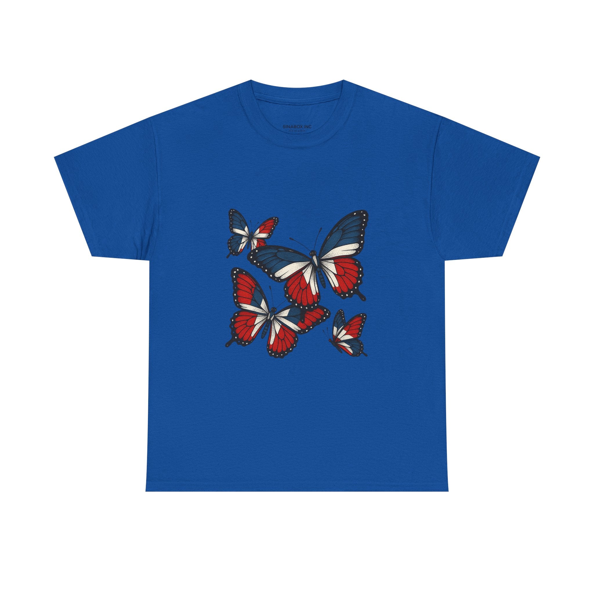 Red White Blue Butterfly Tee, Unisex Heavy Cotton Tee, Casual Summer Shirt, Nature Lover Gift, Independence Day Apparel, Stylish Graphic Tee