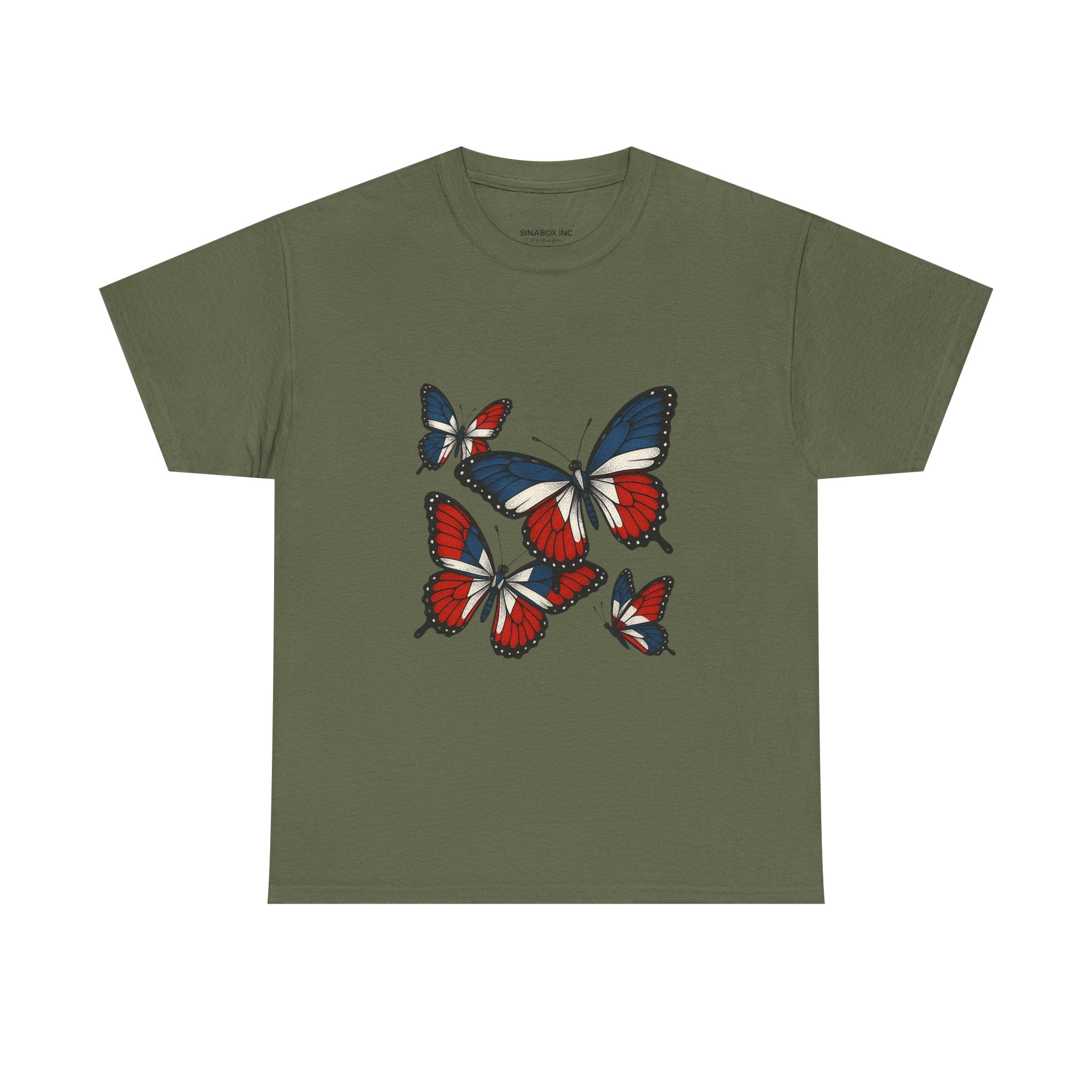 Red White Blue Butterfly Tee, Unisex Heavy Cotton Tee, Casual Summer Shirt, Nature Lover Gift, Independence Day Apparel, Stylish Graphic Tee