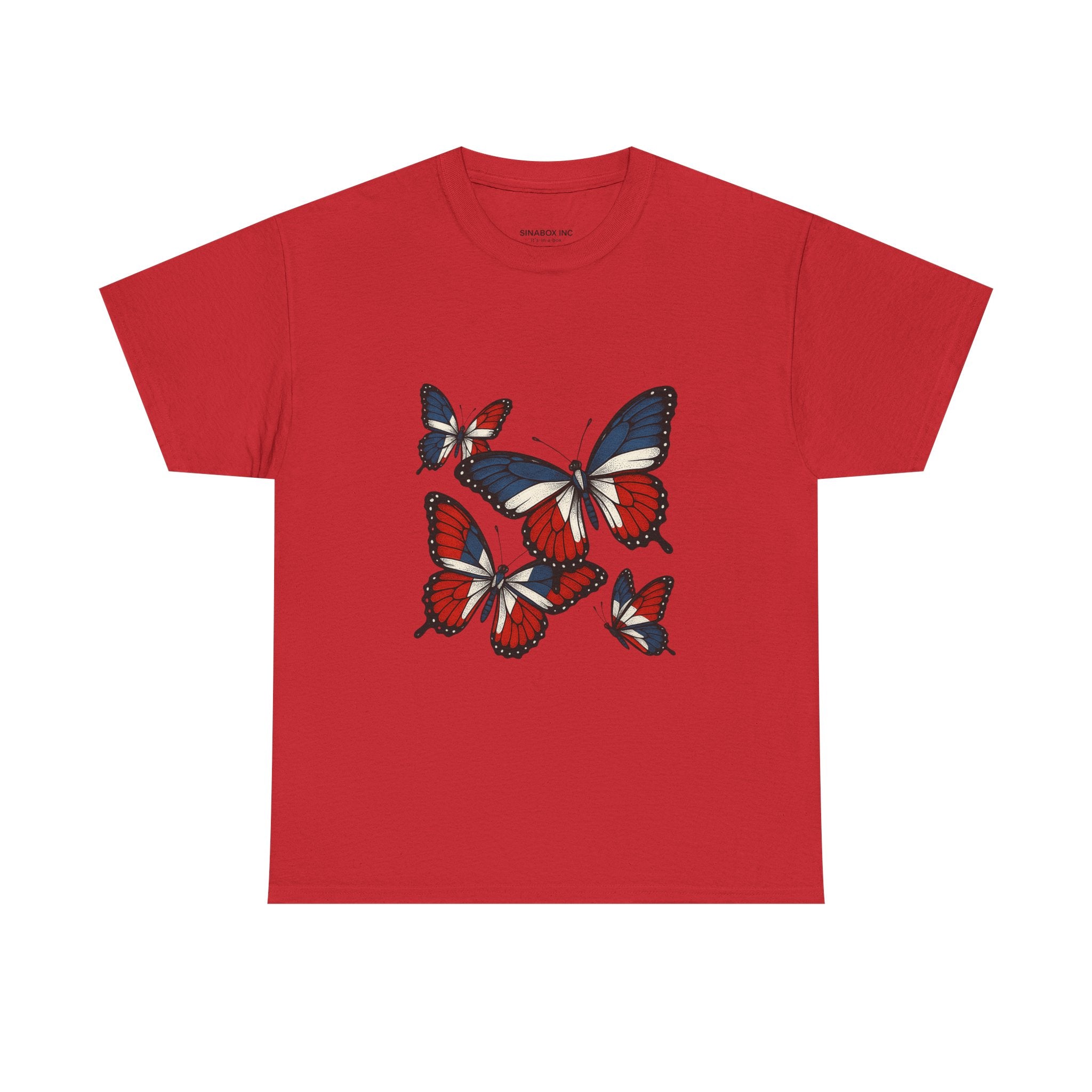 Red White Blue Butterfly Tee, Unisex Heavy Cotton Tee, Casual Summer Shirt, Nature Lover Gift, Independence Day Apparel, Stylish Graphic Tee
