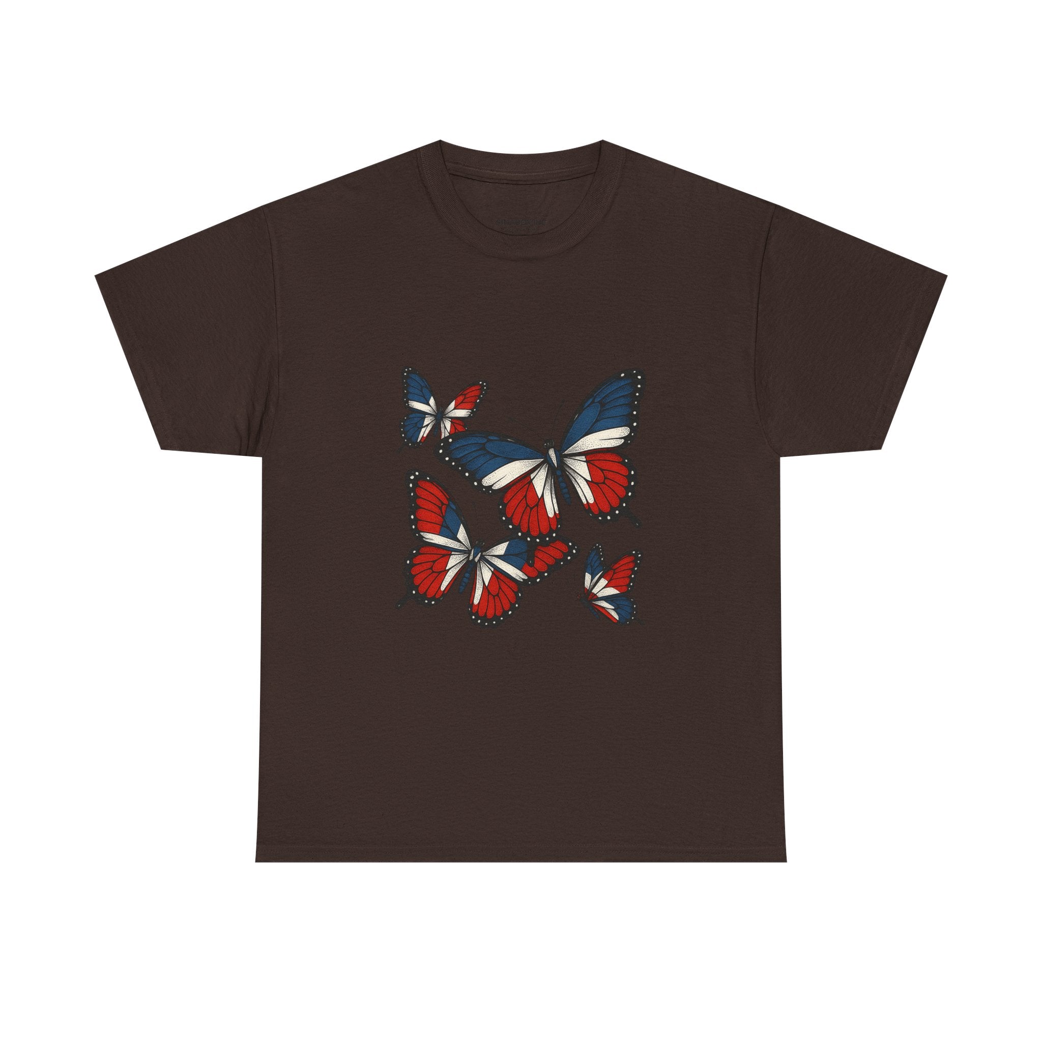 Red White Blue Butterfly Tee, Unisex Heavy Cotton Tee, Casual Summer Shirt, Nature Lover Gift, Independence Day Apparel, Stylish Graphic Tee