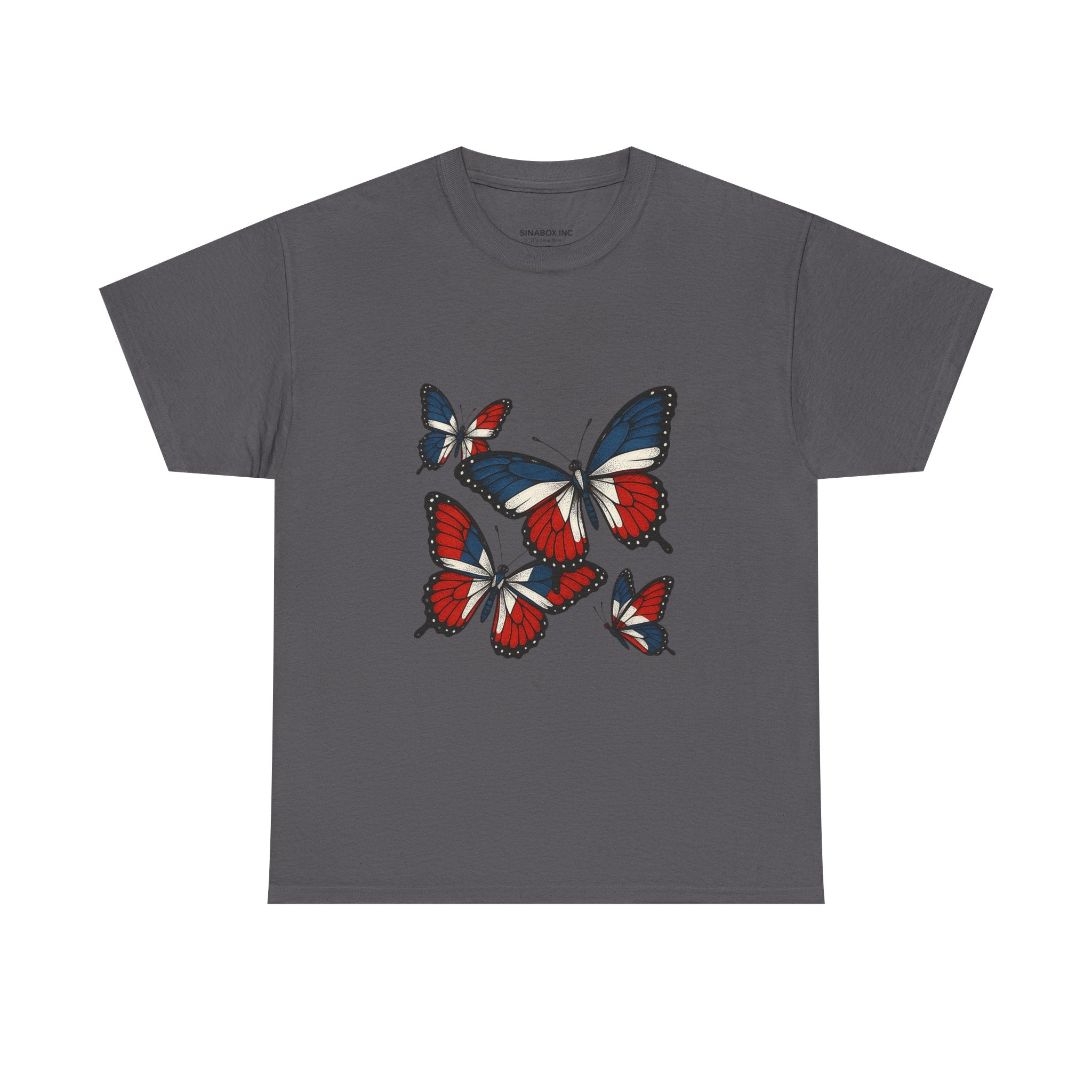 Red White Blue Butterfly Tee, Unisex Heavy Cotton Tee, Casual Summer Shirt, Nature Lover Gift, Independence Day Apparel, Stylish Graphic Tee
