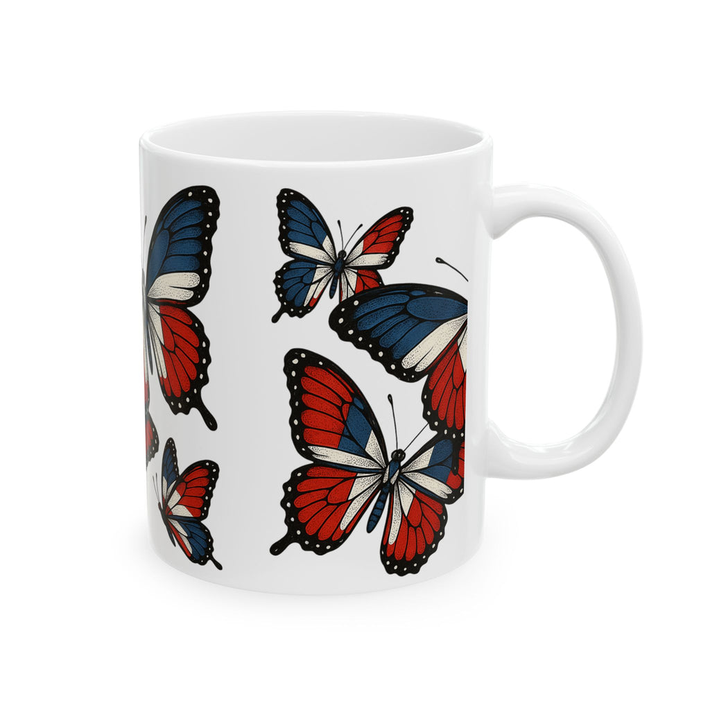 Patriotic Butterfly Ceramic Mug - Perfect for Independence Day, Gift for Nature Lovers, Stunning Home Decor, Coffee Mug, Tea Mug
