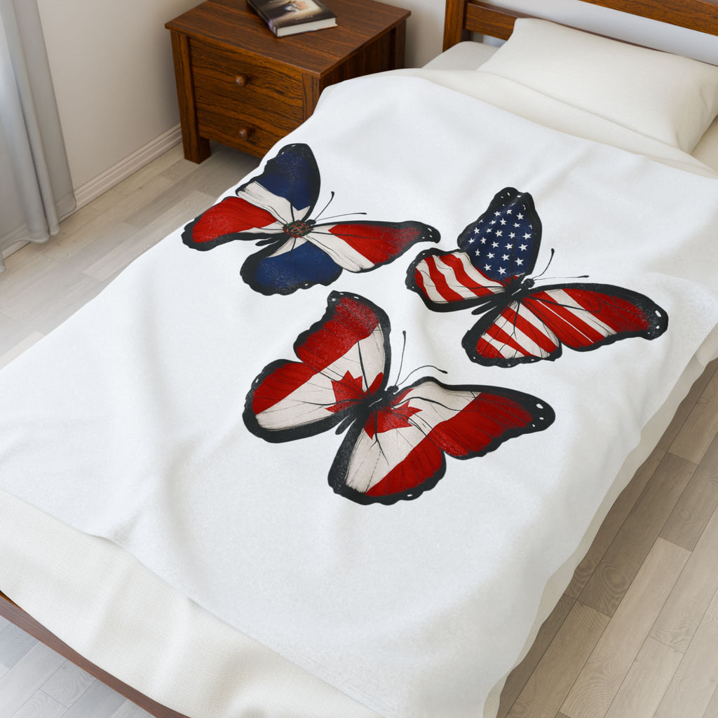Patriotic Butterfly Plush Blanket - Cozy Throw for Home, Gift for Independence Day, USA, Canada, France, Snuggle Accent