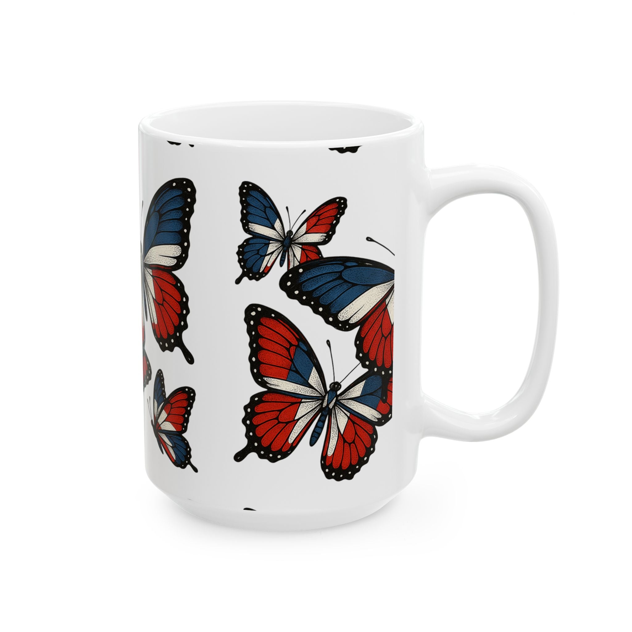 Patriotic Butterfly Ceramic Mug - Perfect for Independence Day, Gift for Nature Lovers, Stunning Home Decor, Coffee Mug, Tea Mug